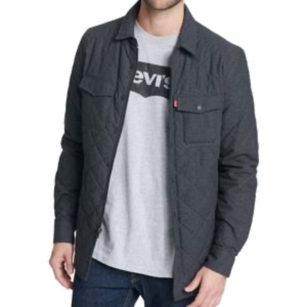 Levi's Men's Charcoal Gray Quilted Shirt Jacket L - Picture 2 of 13